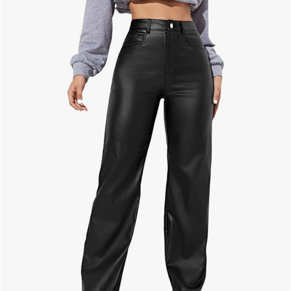 Zara leather straight leg pants
